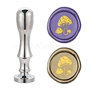 DIY Scrapbook, Brass Wax Seal Stamp Flat Round Head and Handle, Silver Color Plated, Plants Pattern, 25mm(AJEW-WH0147-035)