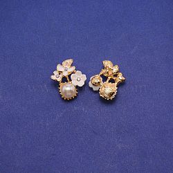 Alloy Rhinestone Charms, with Plastic Imitation Pearl and Enamel, Peach Blossom, Light Gold, White, 21x18x10mm, Hole: 2mm(ALRI-WH0002-71)
