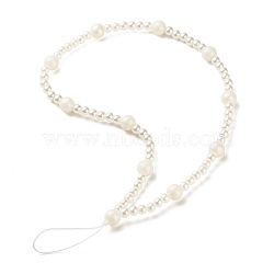 Spray Painted Acrylic Beads Mobile Straps, with ABS Plastic Imitation Pearl Beads and Nylon Thread, Round, White, 28cm(HJEW-JM00683-02)