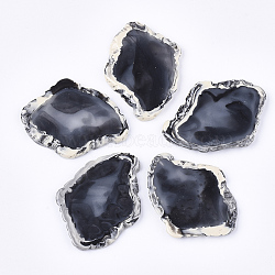 Half Drilled Resin Beads, For Big Pendants Making, Imitation Agate Slices, Black, 54~55x41~42x4mm, Half Hole: 1mm(X-RESI-S374-26A)