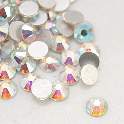 Glass Flat Back Rhinestone, Grade A, Back Plated, Faceted, Half Round, Crystal AB, 7.1~7.3mm, about 288pcs/bag(RGLA-C002-SS34-101)