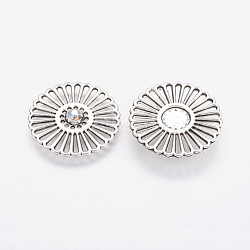 Alloy Cabochons, with Rhinestone, Flat Round, AB Color, Antique Silver, 26x3.5mm, Hole: 1mm(PALLOY-G203-01AS)