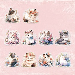 10Pcs 10 Styles Waterproof PET Stickers Set, Decorative Stickers, Animal Forest Series, Cat, Colorful, 65~68x66~70x0.1mm, 1pc/style(DIY-M002-01C)