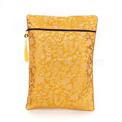 Silk Pouches, with Zipper, Goldenrod, 33.7~33.8x23.9~24.2cm(ABAG-L005-A02)