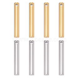 Unicraftale 8Pcs 2 Colors Ion Plating(IP) 304 Stainless Steel Charms, Column, Golden & Stainless Steel Color, 40x6mm, Hole: 3mm, 4pcs/colors(STAS-UN0037-16)