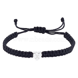1Pc Adjustable Nylon Cord Braided Bracelets for Women Men, with Silver 304 Stainless Steel Heart with Letter Jewelry, Lead Free & Nickel Free & Cadmium Free, Letter X, Inner Diameter: 17-3/4~18 inch(45~45.8cm)(BJEW-LP0001-34X-P)