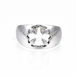 Alloy Flower Open Cuff Finger Ring, Chunky Ring for Men Women, Cadmium Free & Lead Free, Antique Silver, US Size 9 3/4(19.5mm)(RJEW-T009-40AS)