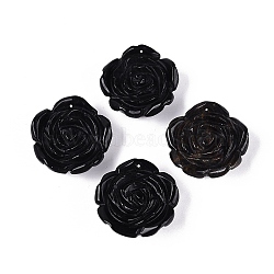 Natural Obsidian Carved Pendants, Rose Flower Charms, 34x34.5x13~13.5mm, Hole: 0.9~1mm(G-Q601-39)