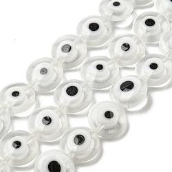 Handmade Evil Eyes Lampwork Beads Strands, Flat Round, White, 10x4mm, Hole: 0.6mm, about 40pcs/strand, 15.55''(39.5cm)(LAMP-H001-11A-01)