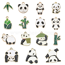 30Pcs 15 Styles Alloy Enamel Pendants, Light Gold, Panda, Black, 11~28x9~24x1~4mm, Hole: 1.6mm, 2pcs/style(ENAM-CJ0003-13)