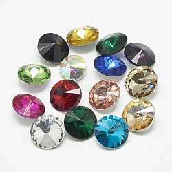 Pointed Back Glass Rhinestone Cabochons, Rivoli Rhinestone, Faceted, Cone, Mixed Color, 14x7mm(RGLA-T086-14mm)