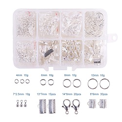 PandaHall Elite Jewelry Basics Class Kit Silver Lobster Clasp Jump Rings Alloy Drop End Pieces Ribbon Ends Mix 8 Style in In A Box(FIND-PH0002-01S-B)
