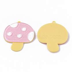 Cellulose Acetate(Resin) Pendants, with Glitter Powder, Mushroom, Pink, 40.5x38x4.5mm, Hole: 1.6mm(KY-S161-021D)