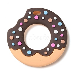 Donut Food Grade Eco-Friendly Silicone Focal Beads, Chewing Beads For Teethers, DIY Teether Beads, Coconut Brown, 77x11mm, Hole: 5.5x10mm, Inner Diameter: 35mm(SIL-Q023-01B)