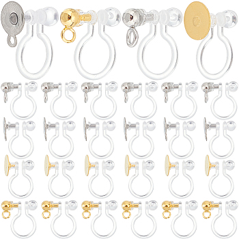 40Pcs 4 Styles Plastic U Type Clip-on Earring Component, with 304 Stainless Steel Findings, Golden & Stainless Steel Color, 9~11x11~12x3~6mm, Hole: 1~1.6mm, 10pcs/style