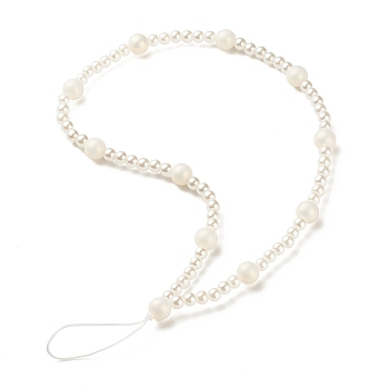 Spray Painted Acrylic Beads Mobile Straps, with ABS Plastic Imitation Pearl Beads and Nylon Thread, Round, White, 28cm