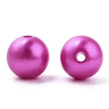 Spray Painted ABS Plastic Imitation Pearl Beads, Round, Magenta, 10x9.5mm, Hole: 2mm, about 1040 pcs/500g