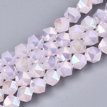 Electroplate Glass Beads Strands, Imitation Jade, AB Color Plated, Faceted, Round, Pink, 6x6x6mm, Hole: 1mm, about 100pcs/strand, 22.24 inhes(56.5cm)