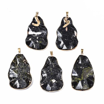Dyed Natural White Jade Big Pendants, with Light Gold Plated Iron Bails, Teardrop, Dark Slate Gray, 61~62.5x37.5~39x8.5~11mm, Hole: 4x7mm