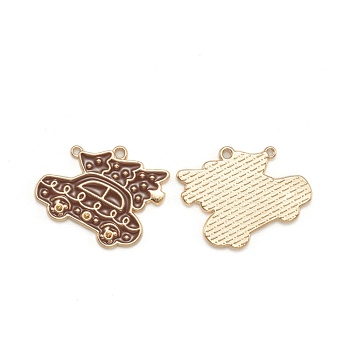Alloy Enamel Pendants, for Christmas, Light Gold, Car with Tree, Camel, 21x25x1.5mm, Hole: 1.6mm and 1mm
