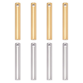 Unicraftale 8Pcs 2 Colors Ion Plating(IP) 304 Stainless Steel Charms, Column, Golden & Stainless Steel Color, 40x6mm, Hole: 3mm, 4pcs/colors