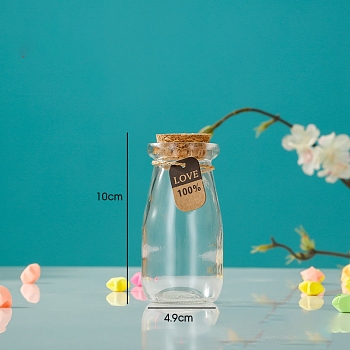 Glass Empty Wishing Bottle, with Cork Stopper & Random Style Paper Tags & Jute Twine, for DIY Craft Making, Clear, 4.9x10cm