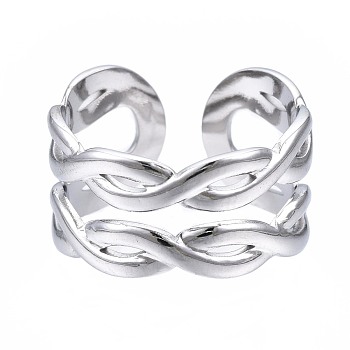 304 Stainless Steel Twist Wrap Open Cuff Ring, Chunky Hollow Ring for Women, Stainless Steel Color, US Size 6 3/4(17.1mm)