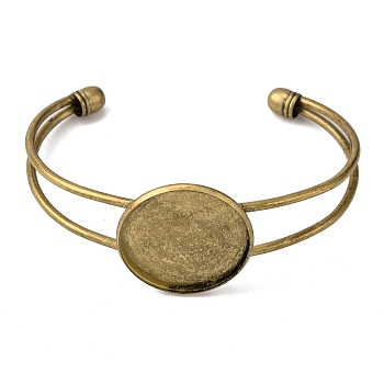 DIY Brass Cuff Bangle Making, Blank Bangle Base, with Glass Cabochons, Antique Bronze, Setting: Tray: 25mm, 2-1/2 inch(6.4cm), Glass: 24.5~25x6~7mm