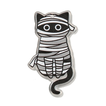 Halloween Themed Double-sided Printed Acrylic Pendants, Cat Shape, Antique White, 46x25x2mm, Hole: 1.6mm