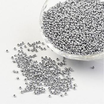 12/0 Grade A Glass Seed Beads, Baking Paint, Round, Silver, 2x1.5mm, Hole: 0.7mm, about 3000pcs/50g
