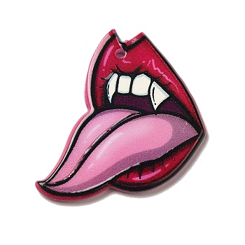 Double-sided Printed  Acrylic Pendants, Halloween Theme, Mouth, Body, 35x33.5x2.5mm, Hole: 1.5mm