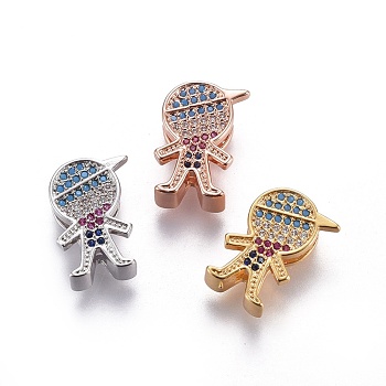 Brass Micro Pave Cubic Zirconia Slide Charms, Lead Free & Cadmium Free, Boy, Colorful, Mixed Color, 15.5x10x5mm, Hole: 2x11mm