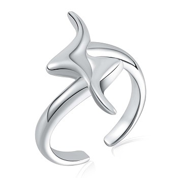 Rhodium Plated 925 Sterling Silver Lightning Bolt Open Cuff Ring for Women, Platinum, US Size 5 1/4(15.9mm)