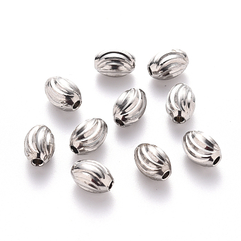 201 Stainless Steel Corrugated Beads, Oval, Stainless Steel Color, 8x6mm, Hole: 1.8mm