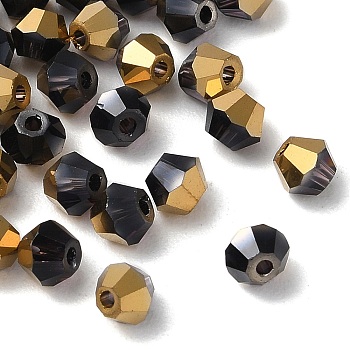 Transparent Electroplate Glass Beads, Half Golden Plated, Faceted, Bicone, Indigo, 4.5x4mm, Hole: 1mm, 500Pcs/bag