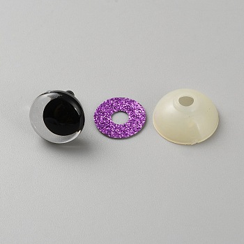 Glitter Plastic Craft Doll Eyes, with Eyes Washers, Safety Eyes, Stuffed Toy Eyes, Half Round, Dark Violet, 21.5x18mm