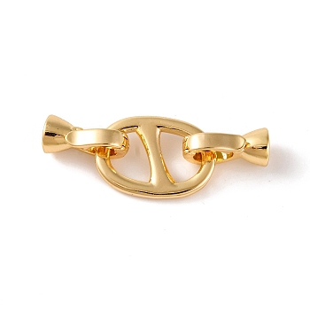 Brass Fold Over Clasps, Oval, Real 18K Gold Plated, 33mm, Hole: 3.5mm