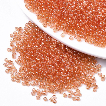 Glass Seed Beads, Fit for Machine Eembroidery, Transparent Colours, Round, Tomato, 2.5x1.5mm, Hole: 1mm, about 2222pcs/50g