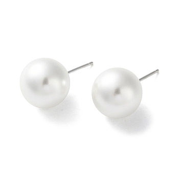 Imitation Pearl Stud Earrings, with 999 Sterling Silver Pins, Round, Platinum, 23x12mm