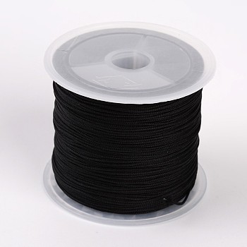 Nylon Jewelry Round Thread, with Nylon Wire inside, Black, about 0.8mm in diameter, about 32.8 yards(30m)/roll