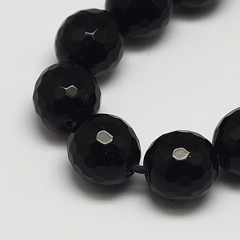 Faceted Round Grade A Black Stone Beads Strands, Dyed, Black Stone, 10mm, Hole: 1mm, about 38pcs/strand, 15.3 inch