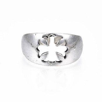 Alloy Flower Open Cuff Finger Ring, Chunky Ring for Men Women, Cadmium Free & Lead Free, Antique Silver, US Size 9 3/4(19.5mm)