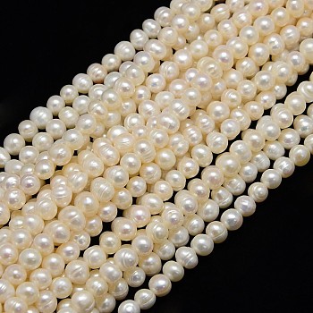 Natural Cultured Freshwater Pearl Beads Strands, Potato, Creamy White, 6.5~7mm, Hole: 0.8mm, about 49~54pcs/strand, 13.19''(33.5cm)