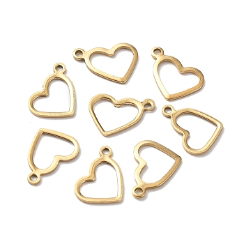 Ion Plating(IP) 304 Stainless Steel Open Pendants,, Heart, Hollow, Golden, 10x14x0.8mm, Hole: 1.4mm