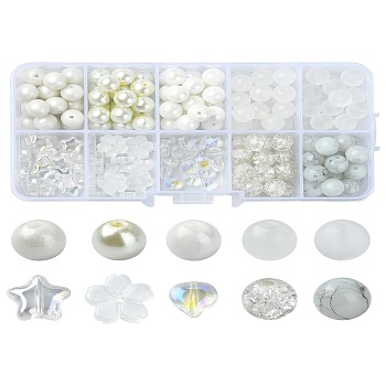 200Pcs 10 Styles Transparent & Baking Painted Glass Beads, Mixed Shapes, Mixed Color, 6~11x6~9x2.7~9mm, Hole: 0.7~1.6mm, 20pcs/style 