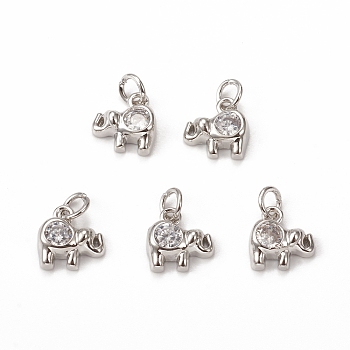 Glass Charms, with Brass Findings & Jump Rings, Elephants, Platinum, 9.5x9.5x3mm, Hole: 3mm