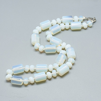Opalite Beaded Necklaces, with Alloy Lobster Clasps, Column, 18.1 inch~18.5  inch(46~47cm), Column: 13~14x10mm