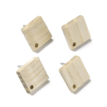Ash Wood Stud Earring Findings, with 304 Stainless Steel Pin, Rhombus, 11x11mm, Hole: 1.8mm, Pin: 0.7mm, Length: 8x8mm
