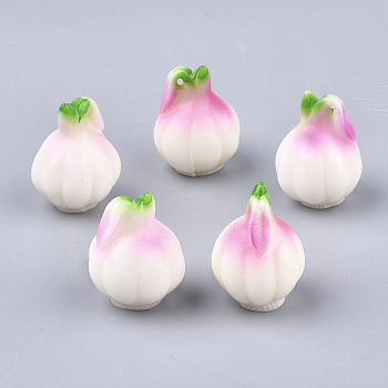 Resin Pendants, Imitation Food, Garlic, Creamy White, 27x20x20mm, Hole: 1.5mm
