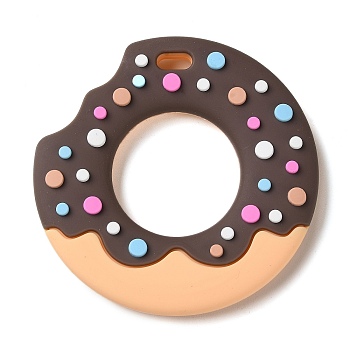 Donut Food Grade Eco-Friendly Silicone Focal Beads, Chewing Beads For Teethers, DIY Teether Beads, Coconut Brown, 77x11mm, Hole: 5.5x10mm, Inner Diameter: 35mm
